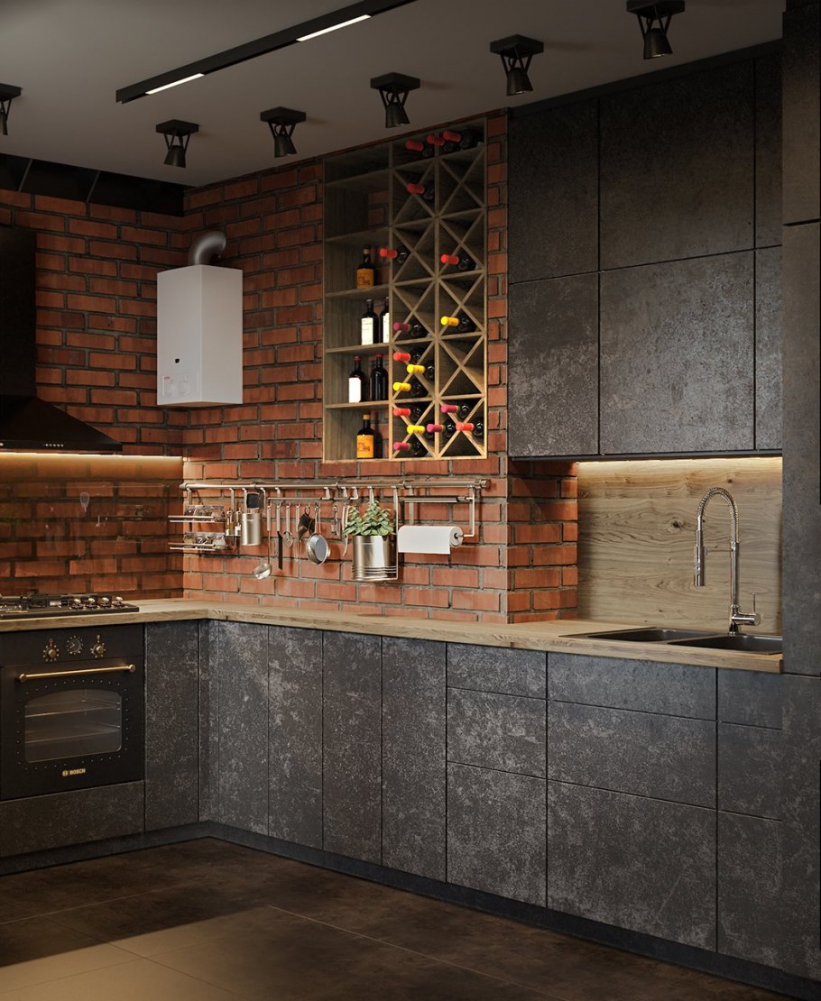 Кухня лофт 20м