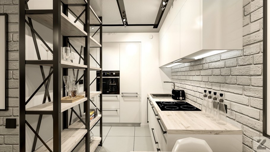 Кухня в стиле лофт в малогабаритной кухне