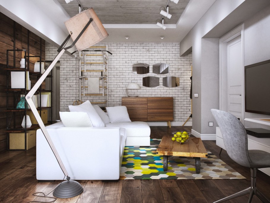 Интерьер лофт гостиная 30кв