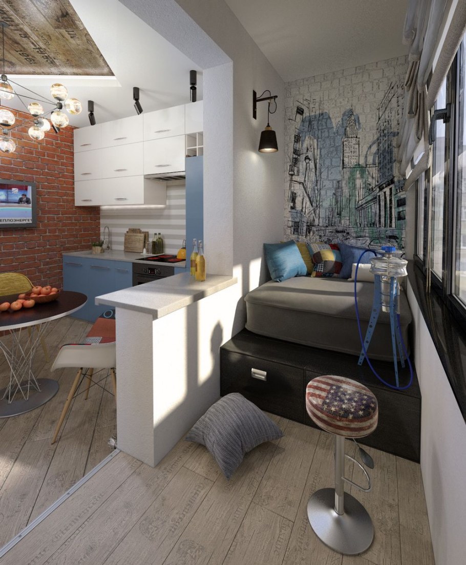 Кухня гостинная 20кв м лофт