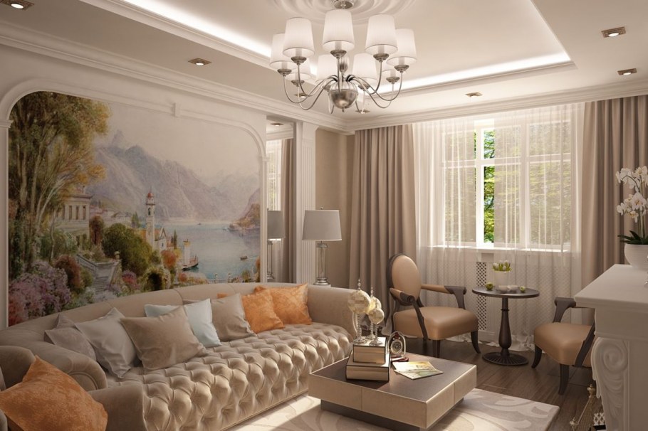 Фрески в интерьере гостиной