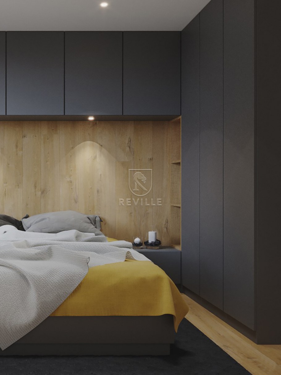 Спальный гарнитур с навесными шкафами над кроватью