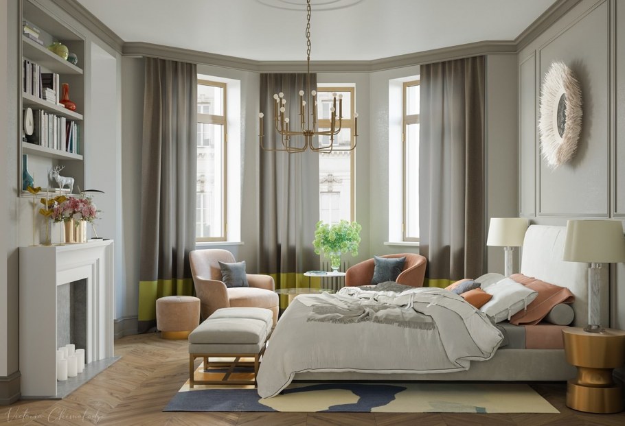 Шторы на эркерное окно в гостиной