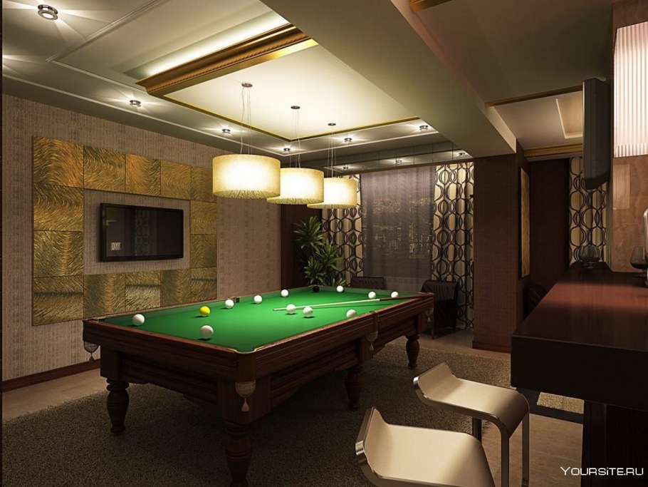 Интерьер бильярдной в загородном доме
