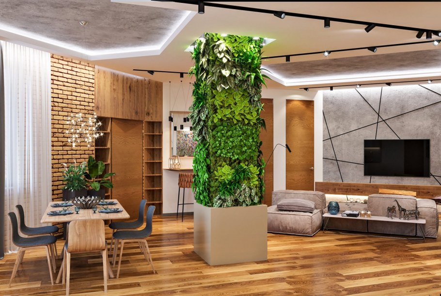 Кухня-гостиная экостиль белый