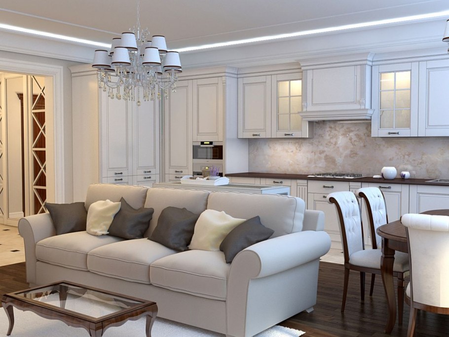 Кухня-гостиная Неоклассика 20 кв метров