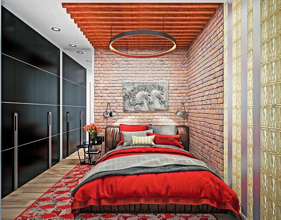 Спальня с красными акцентами