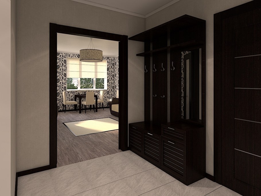 Белые двери и темная мебель в интерьере