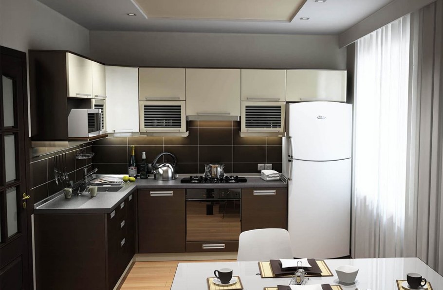 Квадратная кухня 10 кв.м