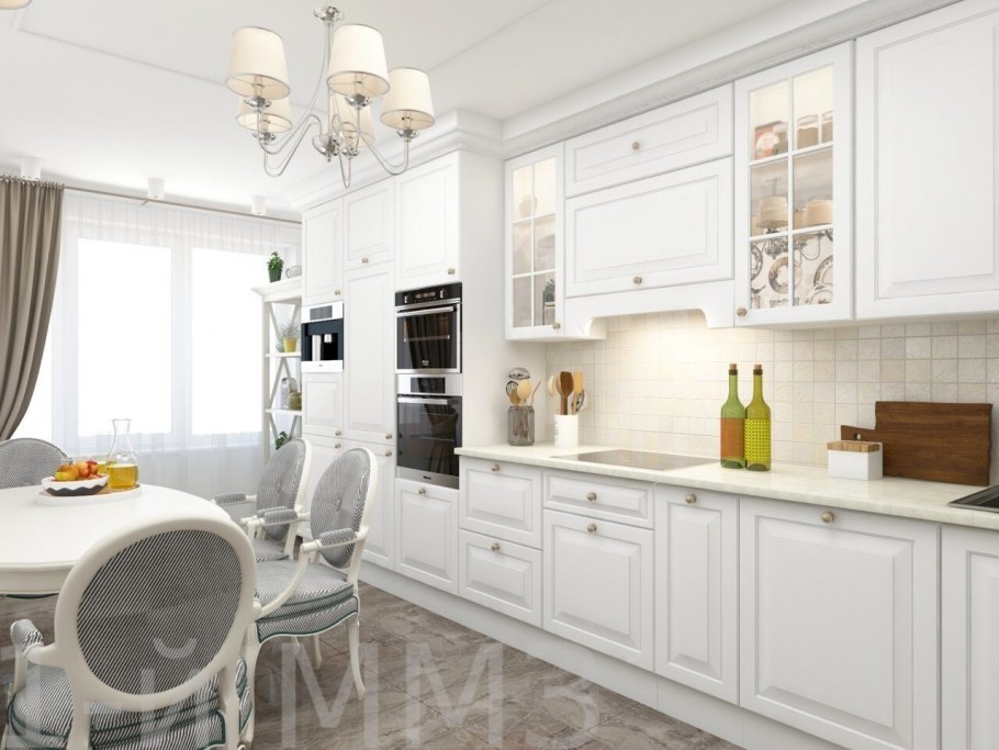 Кухня белая с деревом Модерн