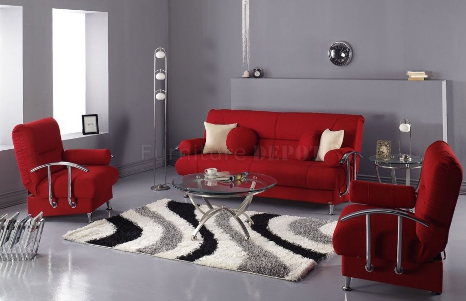 Шторы серые с красным