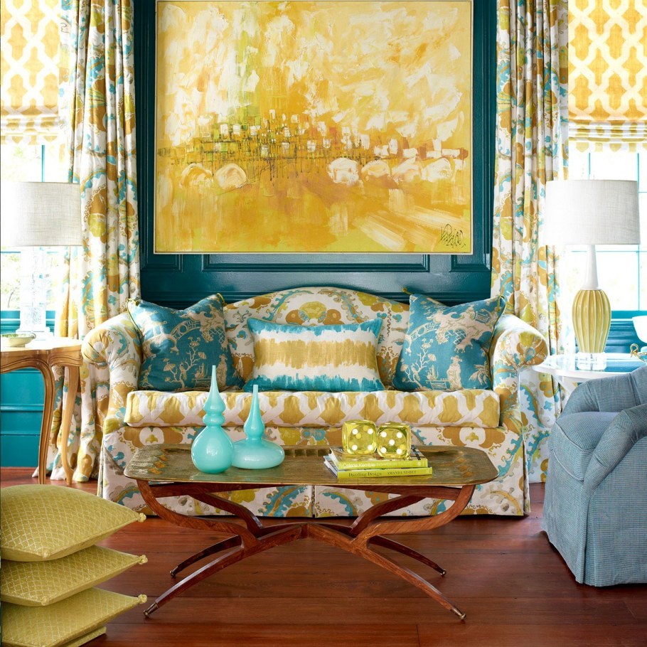 Бирюзовый с золотом в интерьере