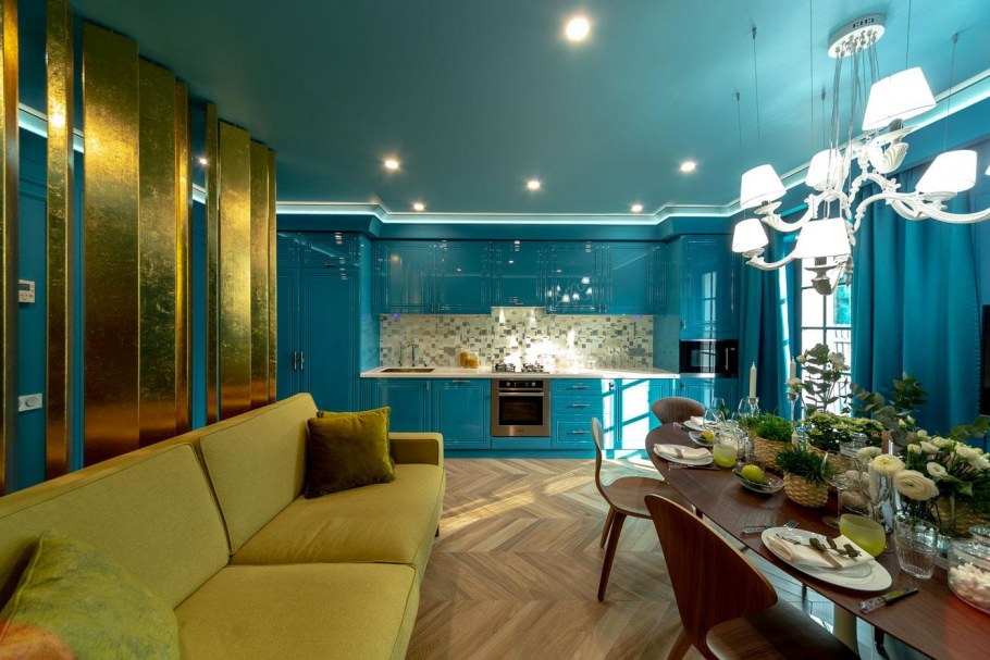 Голубой и оранжевый в интерьере