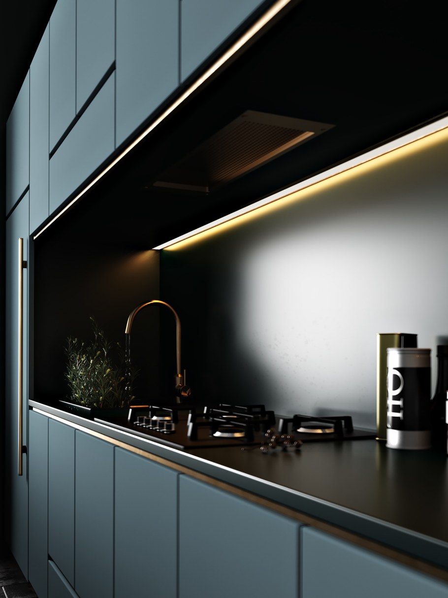 Кухонный гарнитур черно-белый