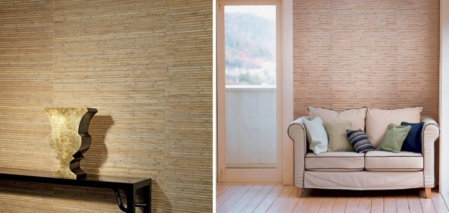 Бамбуковое полотно в интерьере гостиной