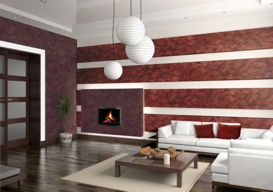 Декоративная штукатурка полосы в интерьере