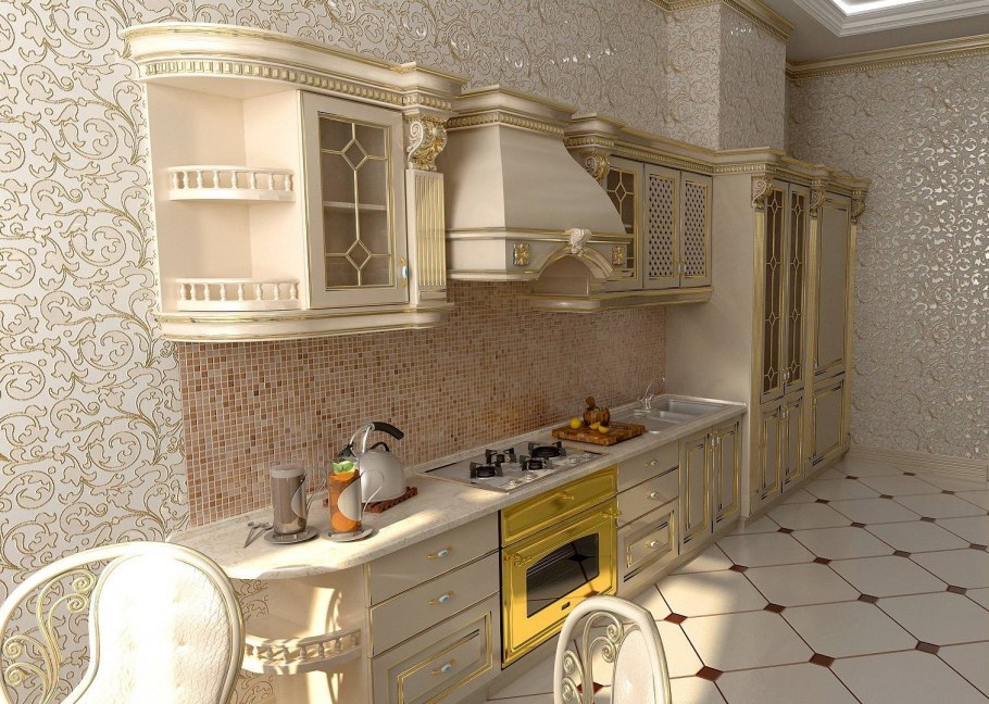 Обои на кухню в стиле классика