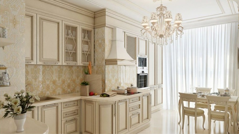 Интерьер кухни классика в светлых тонах