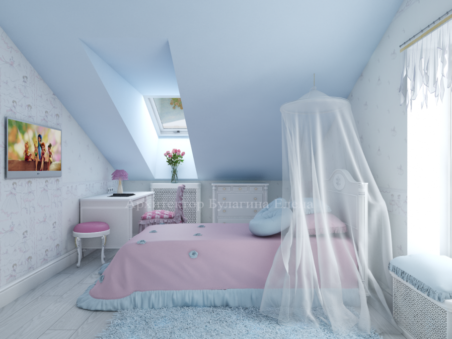 Мансардная комната для девочки подростка