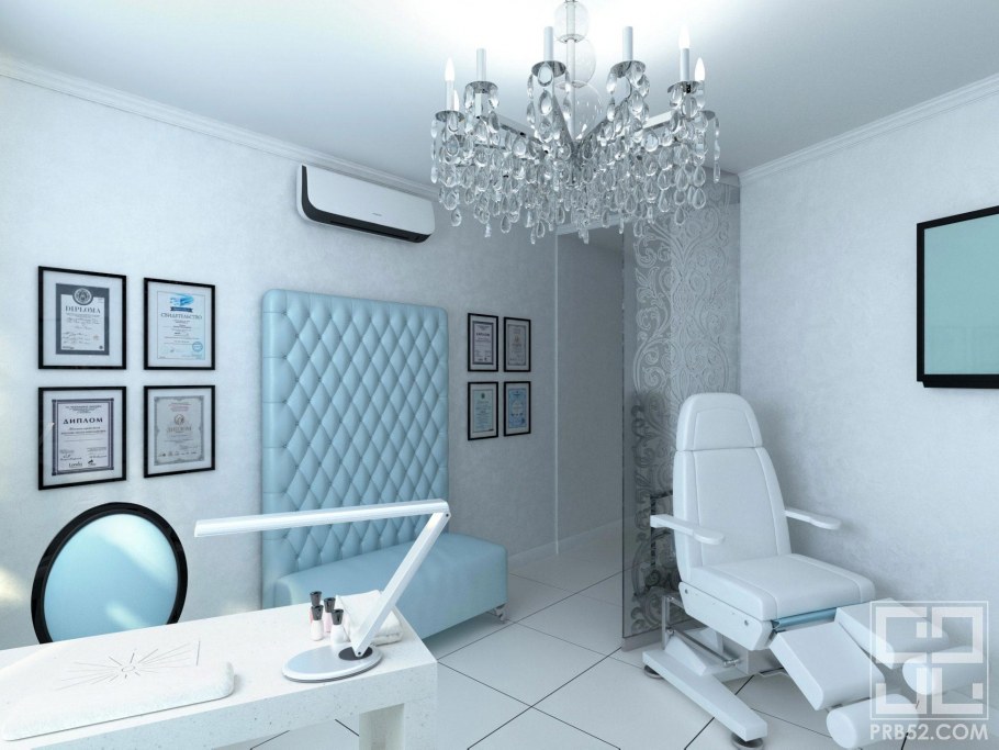 Интерьер парикмахерской в светлых тонах