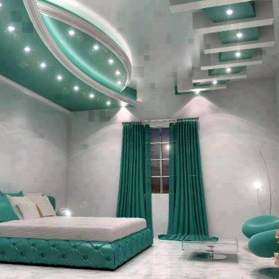 Круглый потолок из гипсокартона в спальне