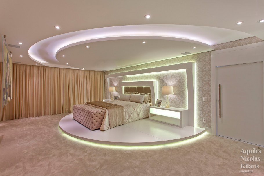 Хайтек потолки из гипсокартона для спальни