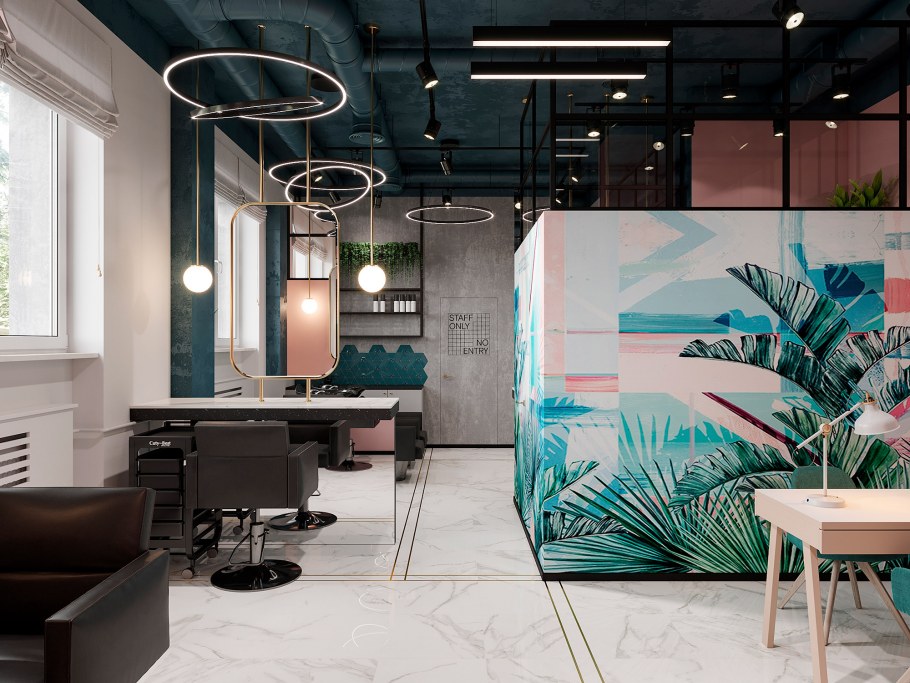 Интерьер салона красоты в розовых тонах