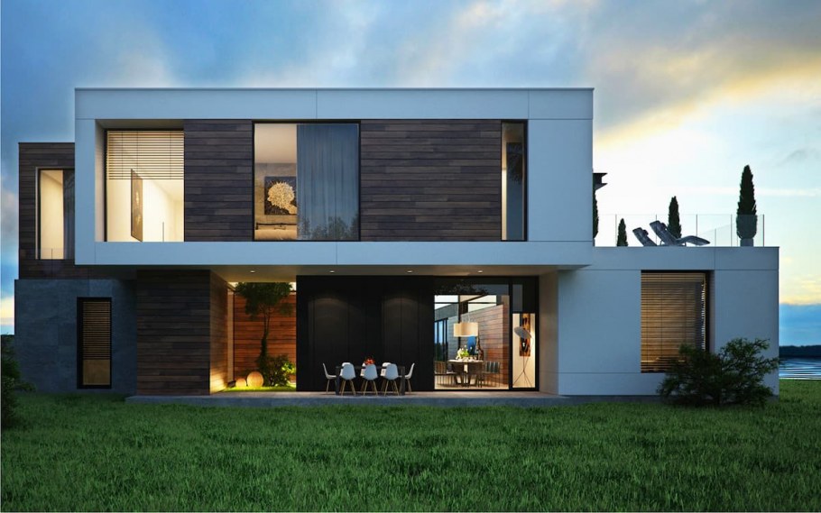 Темный дом с плоской крышей