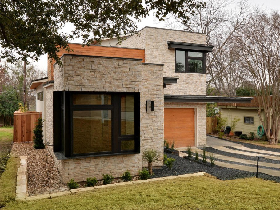 Дом в стиле Райта травертин