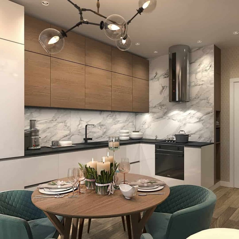 П-образная кухня с барной стойкой