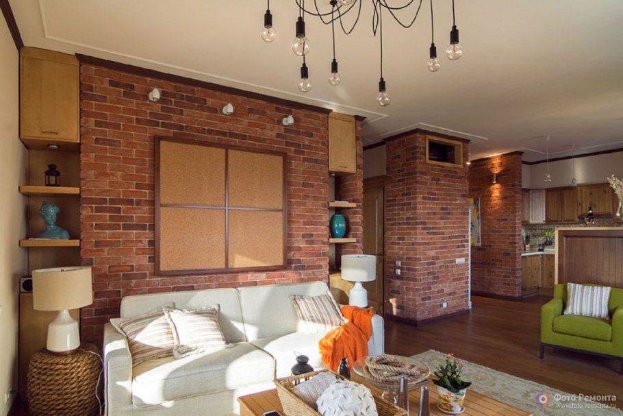 Кирпич и дерево в интерьере