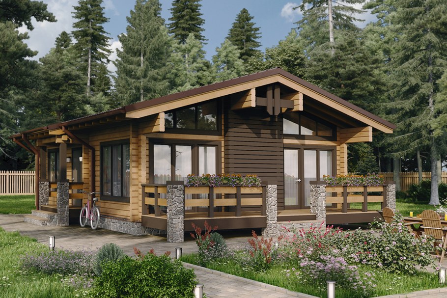 Одноэтажный белый дом в стиле Шале