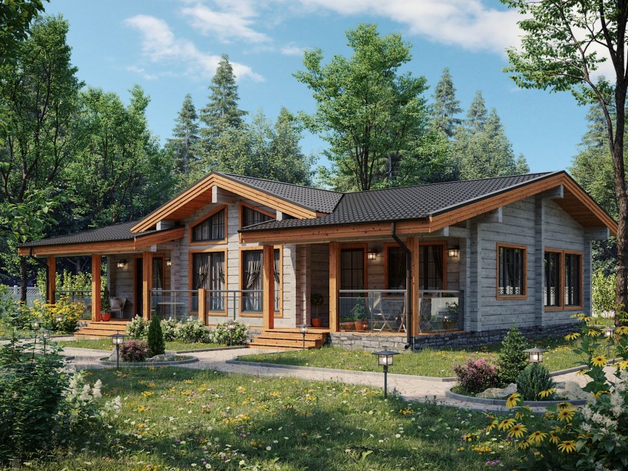 Одноэтажный дом в стиле Шале