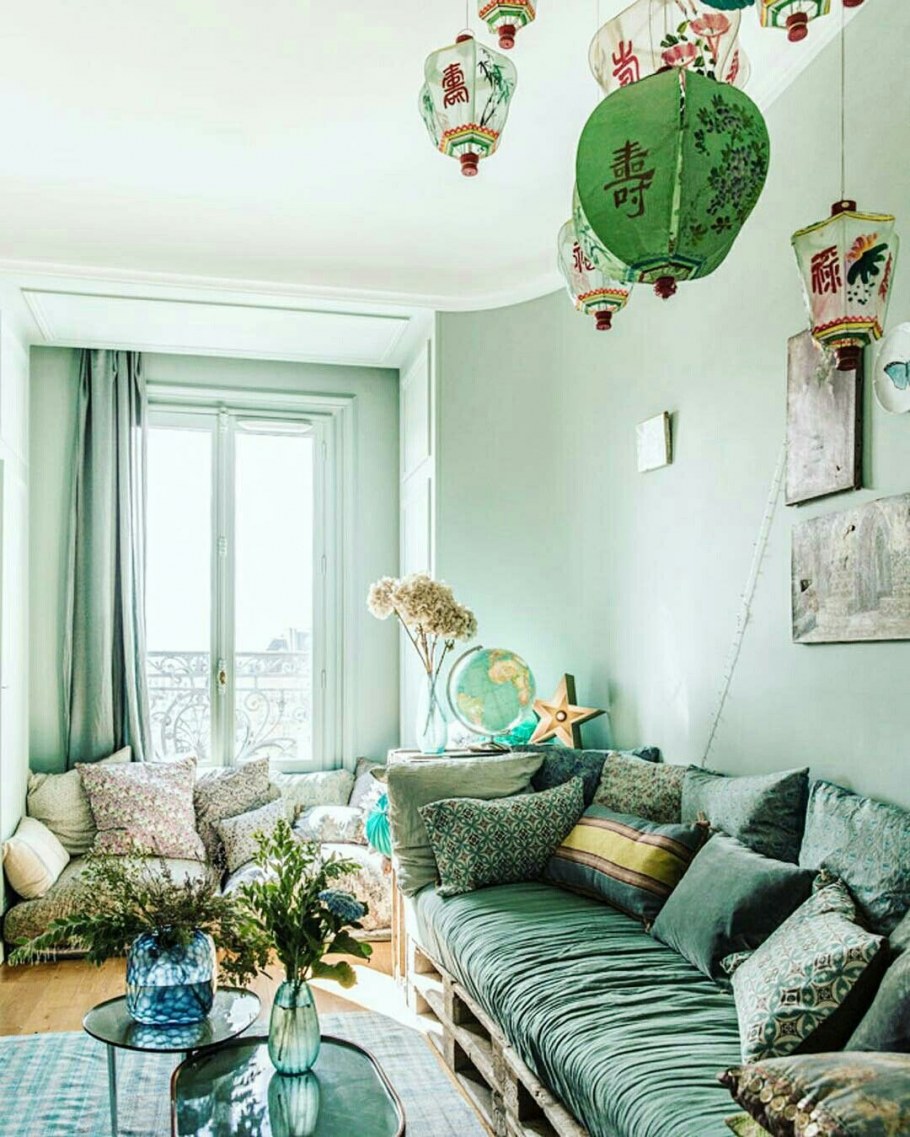 Зеленые стены на кухне