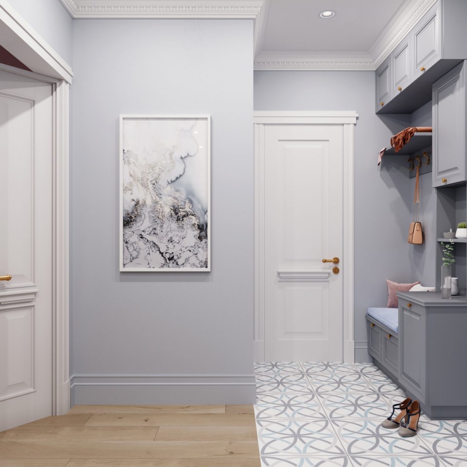 Светло серый коридор в интерьере