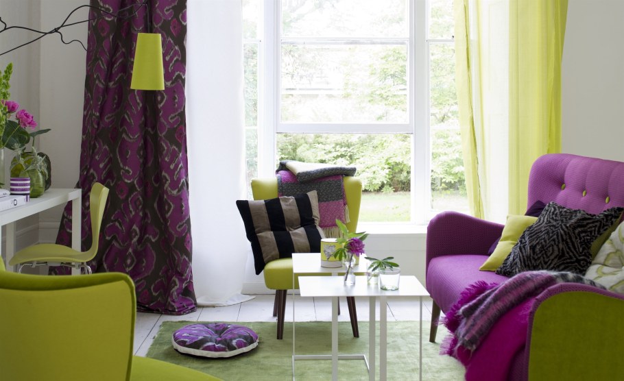 Сочетание зеленого и фиолетового в интерьере