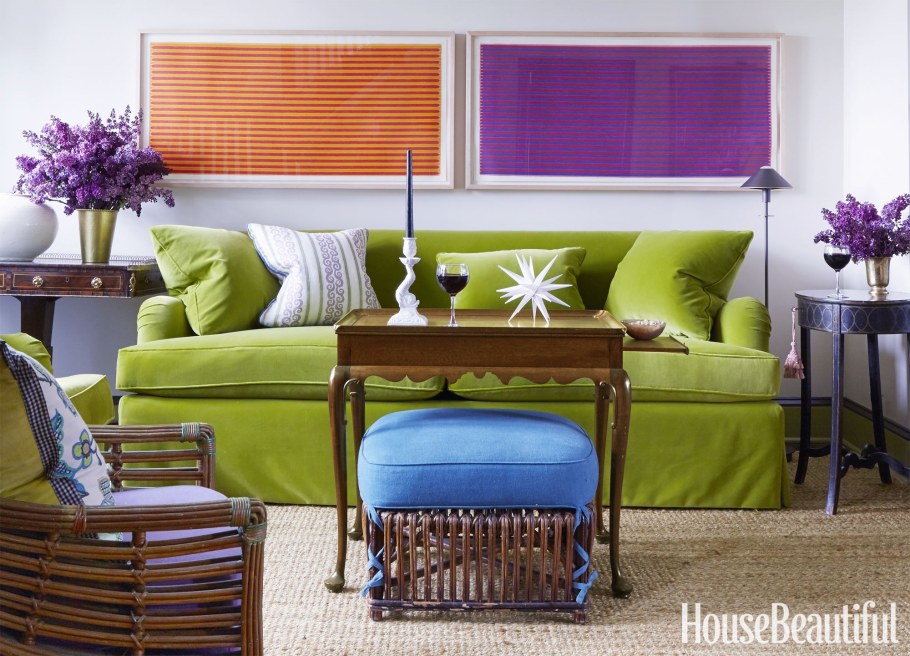 Сочетание зеленого и фиолетового в интерьере