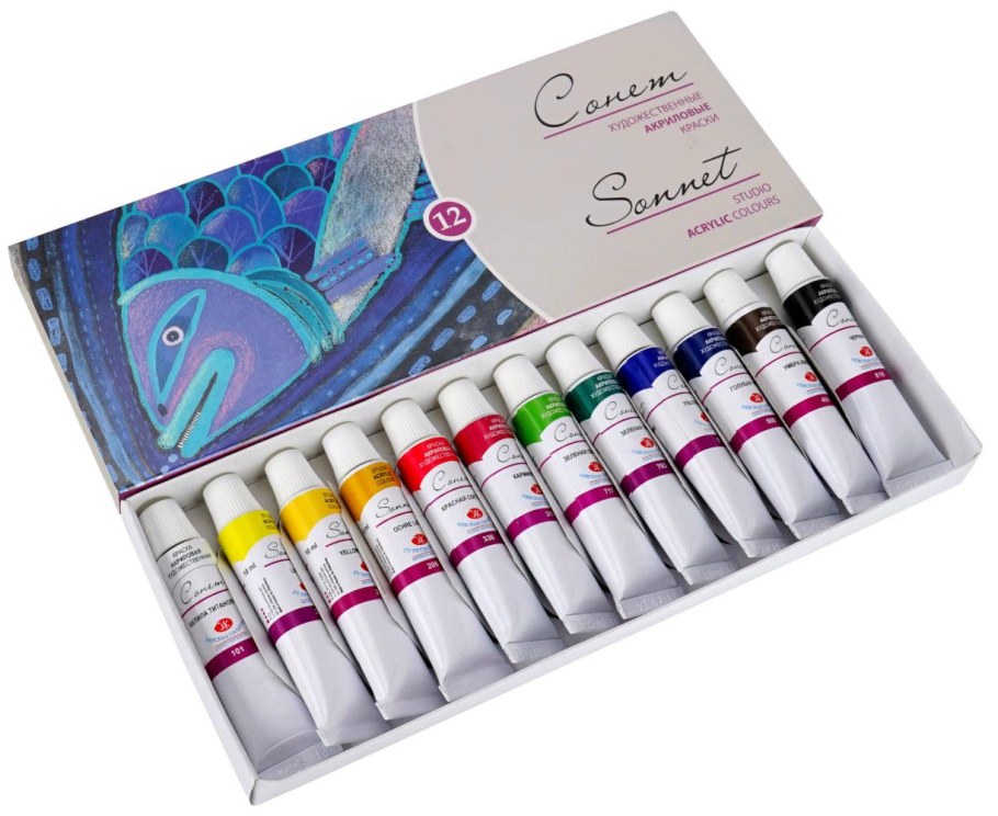 Краски акрил.12цв.Сонет туба 10мл. 2841095
