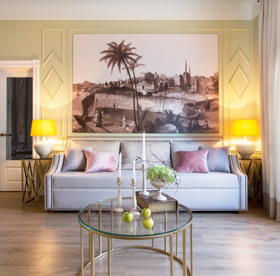 Современные фотообои в интерьере гостиной