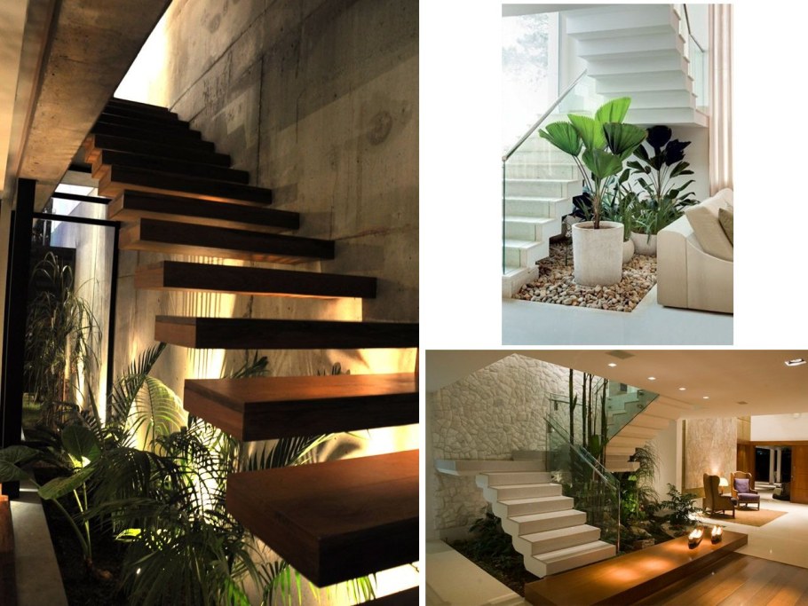 Зелень в интерьере лестницы