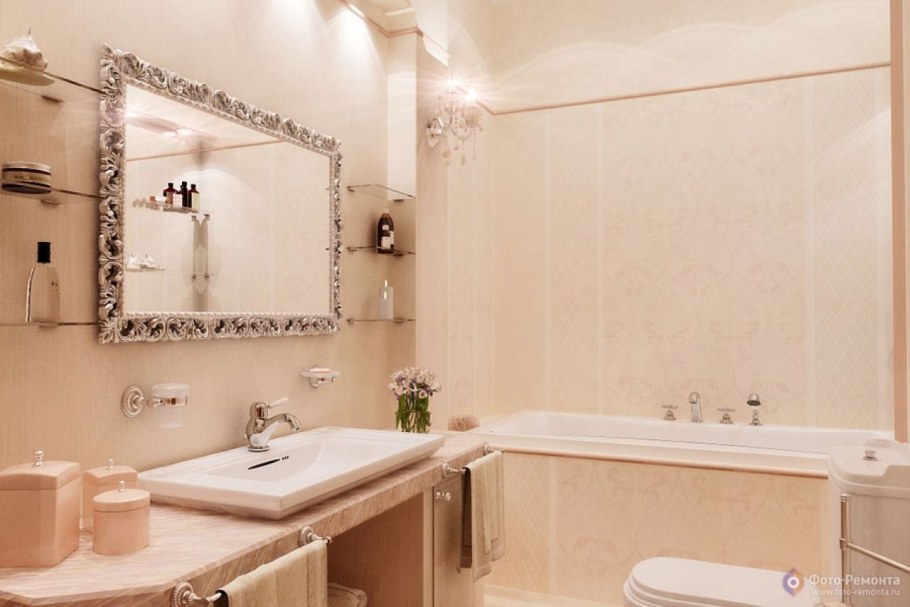 Интерьер ванной комнаты в бежевых тонах