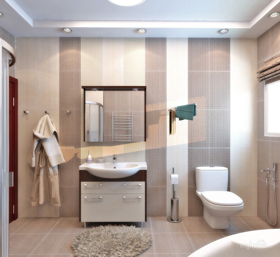 Ванная с бежевой плиткой