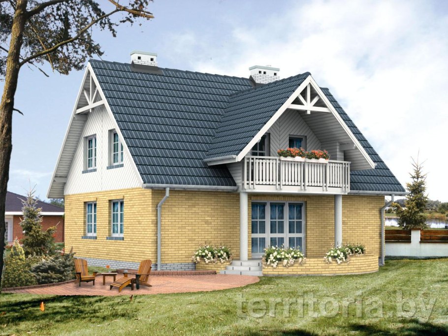 Четырёхскатная крыша с мансардой и балконом