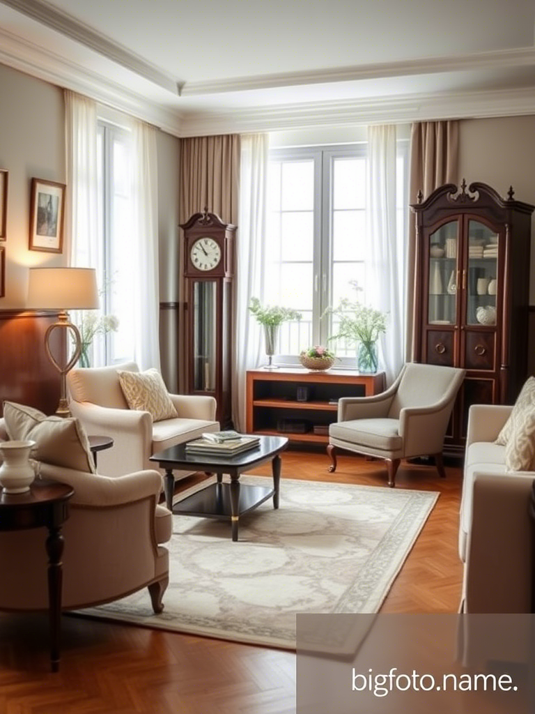 Напольные часы в интерьере гостиной (61 фото)